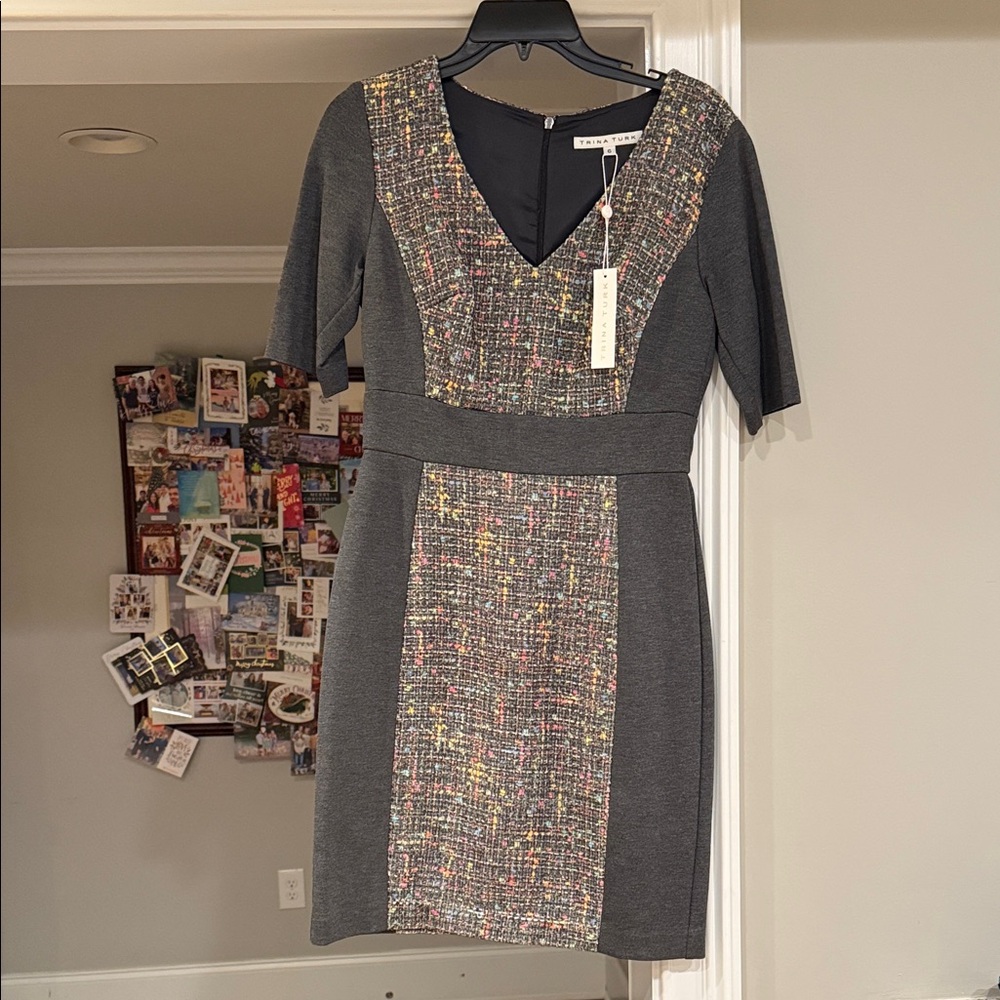 Trina Turk Charcoal and Multicolor Asymmetrical Dress